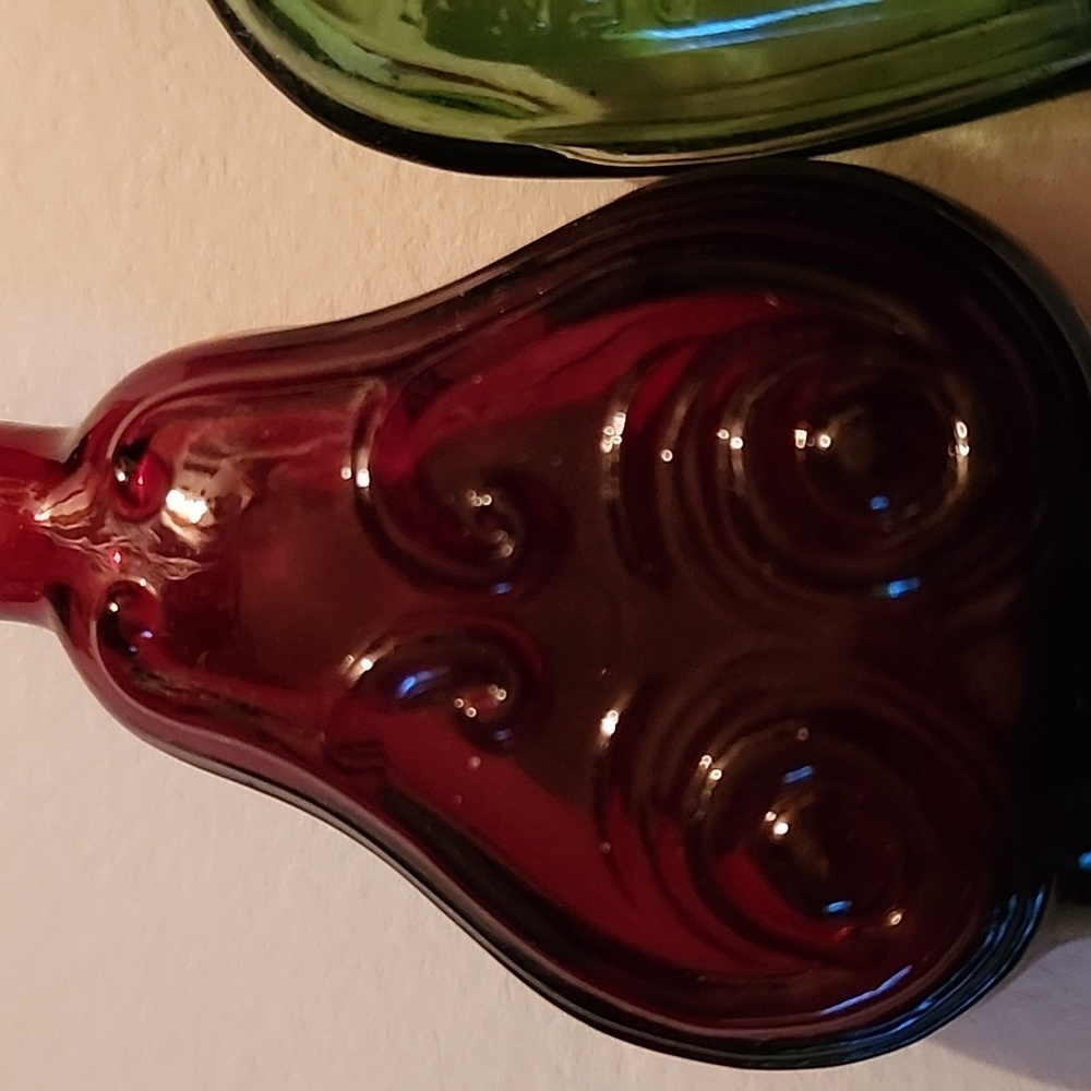 Set of Three Vintage Glass Bottles - Red, Green, and Purple - Picture 6 of 7